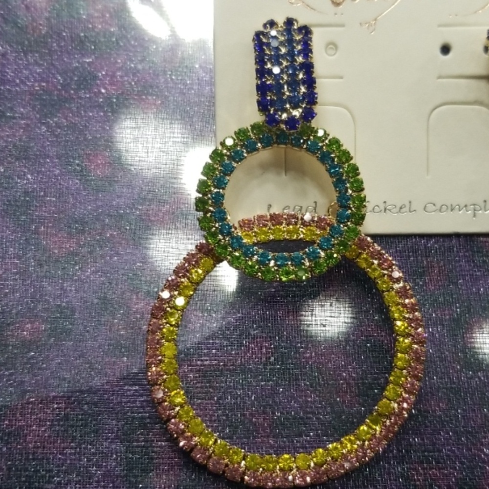 Custom Multi Color Rhinestone Earrings - Picture 3 of 5